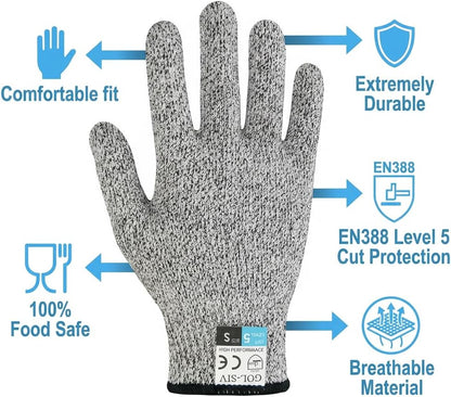 Level 5 Cut Resistant Gloves Touch-Screen Compatible Cut Resistant Gloves Food Grade For Oyster Shucking, Meat Cutting, Mandoline Slicer, Knife Handling, Wood Carving(Grey, M)