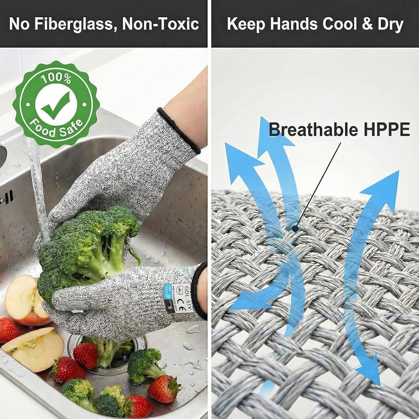 Level 5 Cut Resistant Gloves Touch-Screen Compatible Cut Resistant Gloves Food Grade For Oyster Shucking, Meat Cutting, Mandoline Slicer, Knife Handling, Wood Carving(Grey, M)