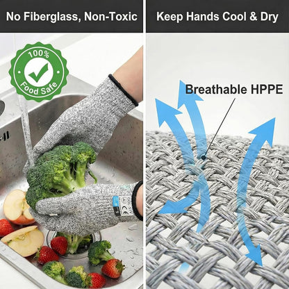 Level 5 Cut Resistant Gloves Touch-Screen Compatible Cut Resistant Gloves Food Grade For Oyster Shucking, Meat Cutting, Mandoline Slicer, Knife Handling, Wood Carving(Grey, M)