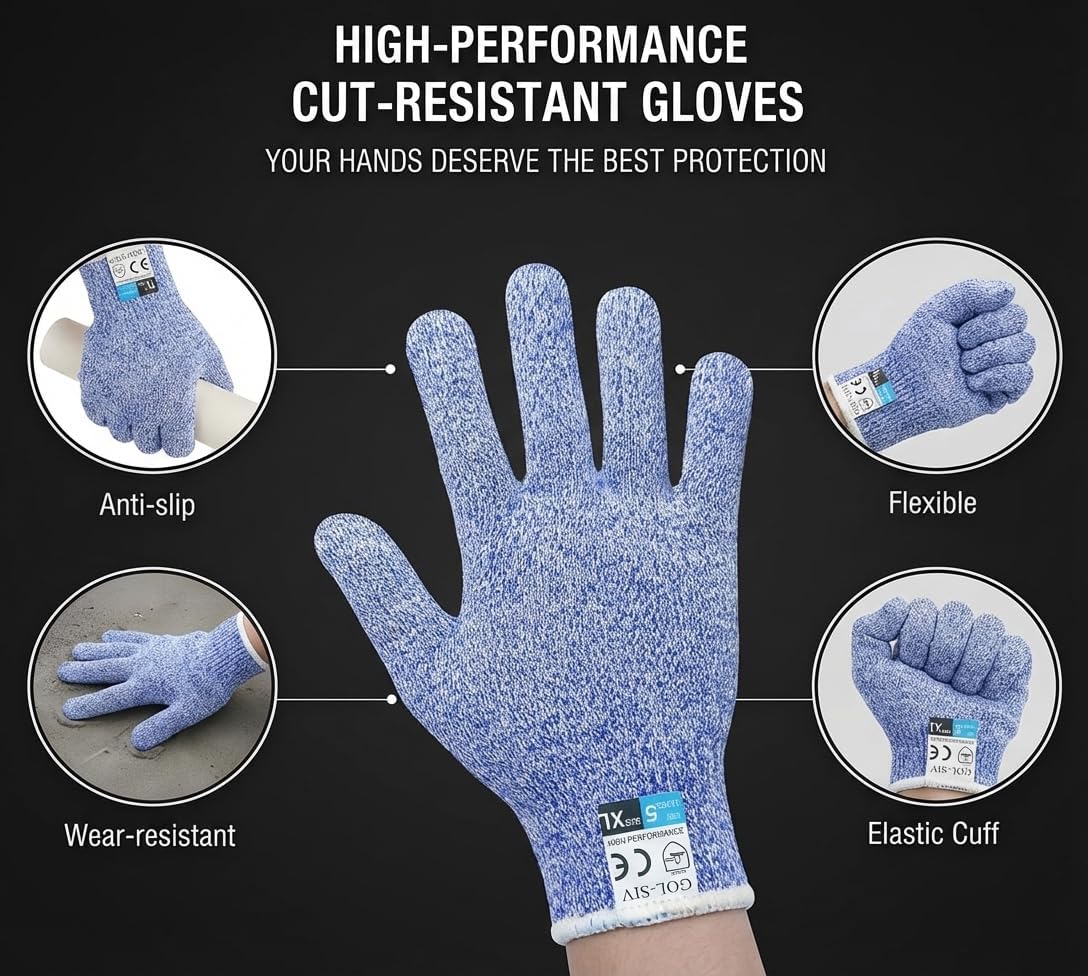 Level 5 Cut Resistant Gloves Touch-Screen Compatible Cut Resistant Gloves Food Grade For Oyster Shucking, Meat Cutting, Mandoline Slicer, Knife Handling, Wood Carving(Grey, M)