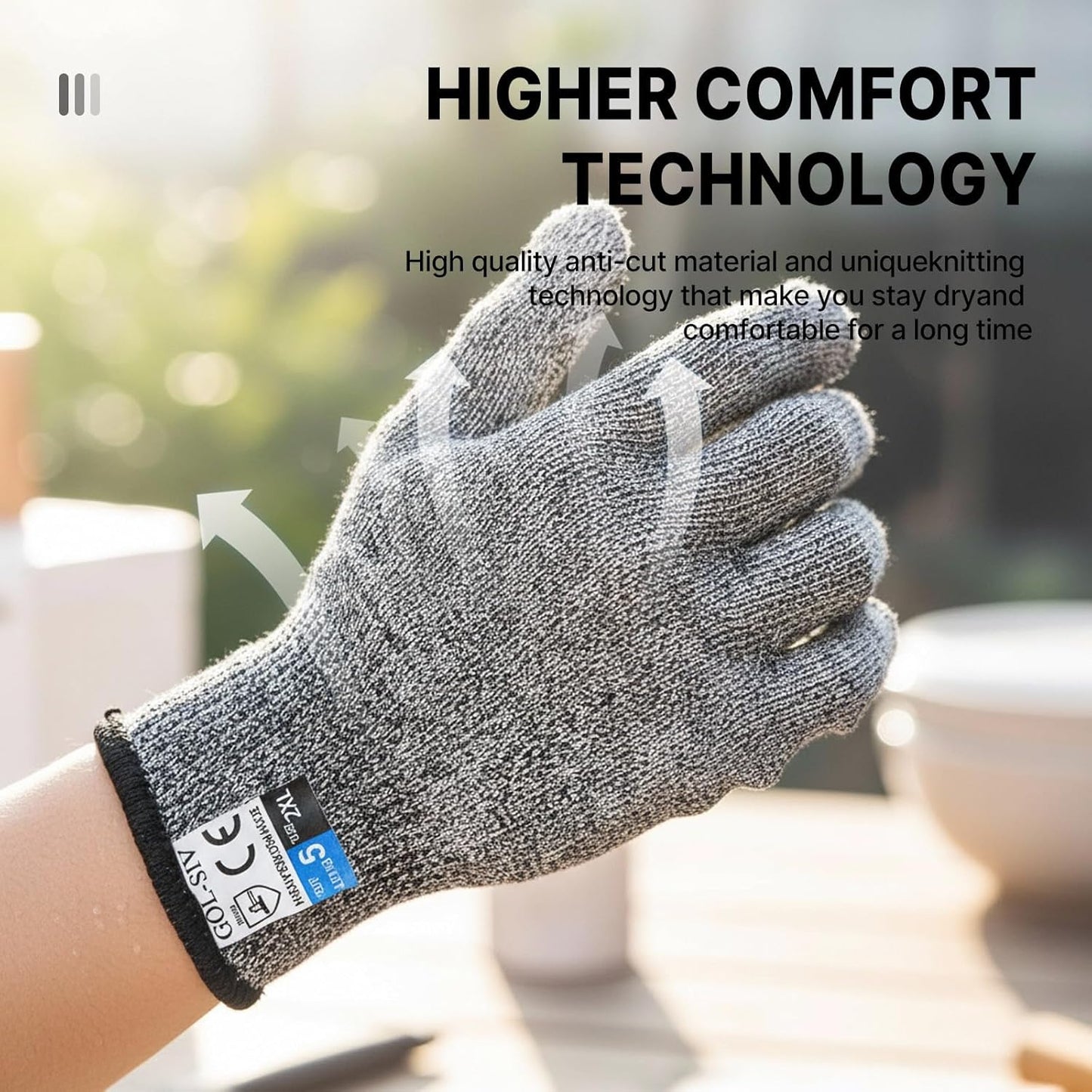 Level 5 Cut Resistant Gloves Touch-Screen Compatible Cut Resistant Gloves Food Grade For Oyster Shucking, Meat Cutting, Mandoline Slicer, Knife Handling, Wood Carving(Grey, M)