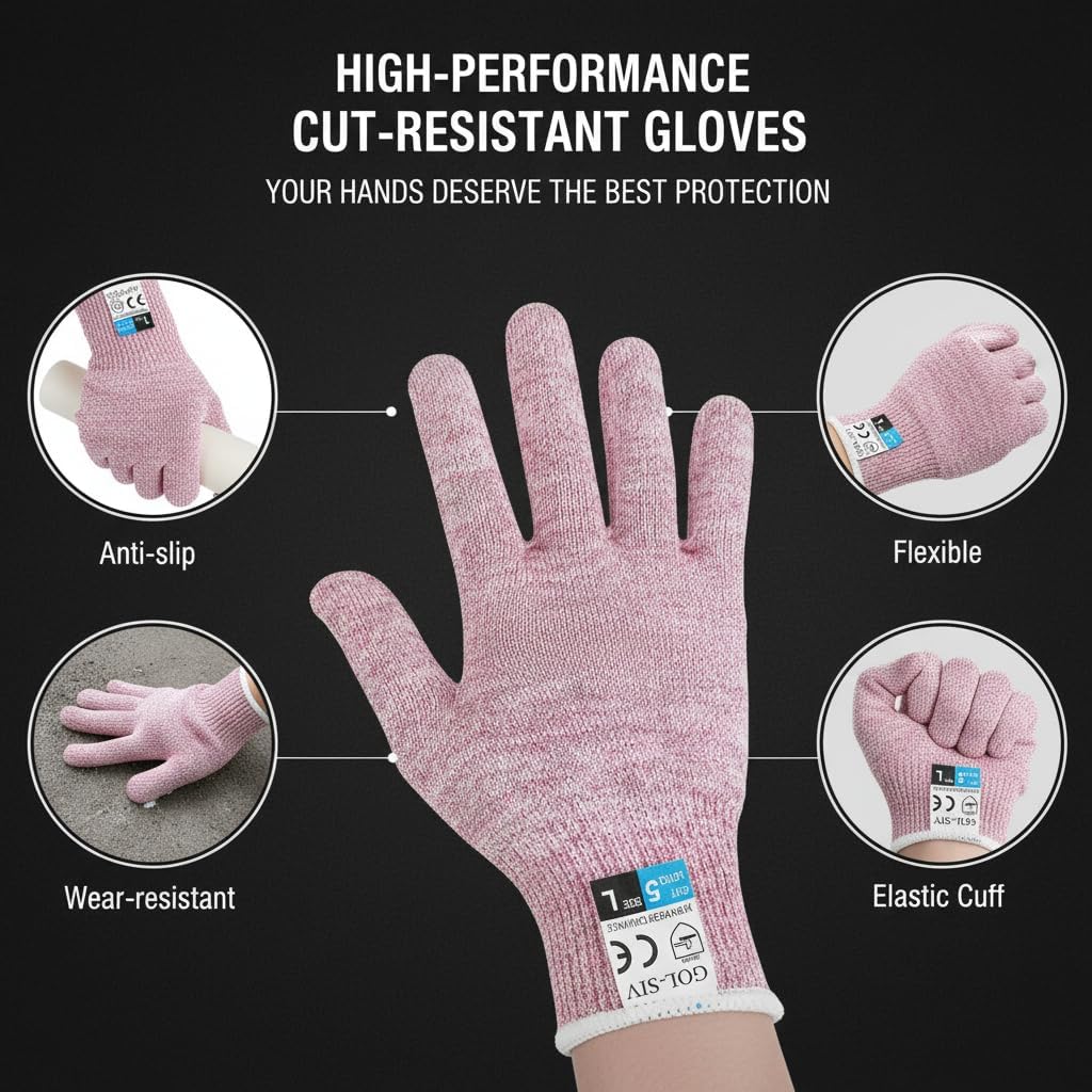 Level 5 Cut Resistant Gloves Touch-Screen Compatible Cut Resistant Gloves Food Grade For Oyster Shucking, Meat Cutting, Mandoline Slicer, Knife Handling, Wood Carving(Grey, M)