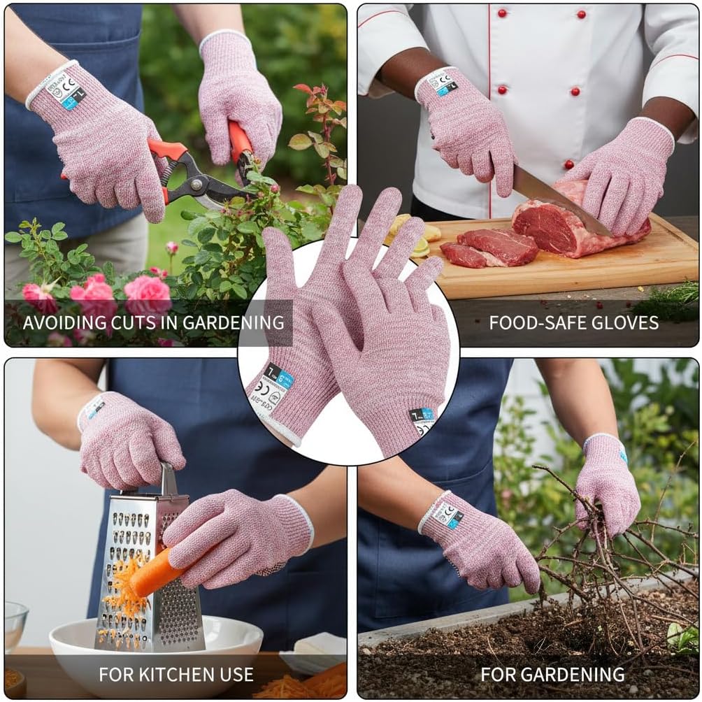 Level 5 Cut Resistant Gloves Touch-Screen Compatible Cut Resistant Gloves Food Grade For Oyster Shucking, Meat Cutting, Mandoline Slicer, Knife Handling, Wood Carving(Grey, M)