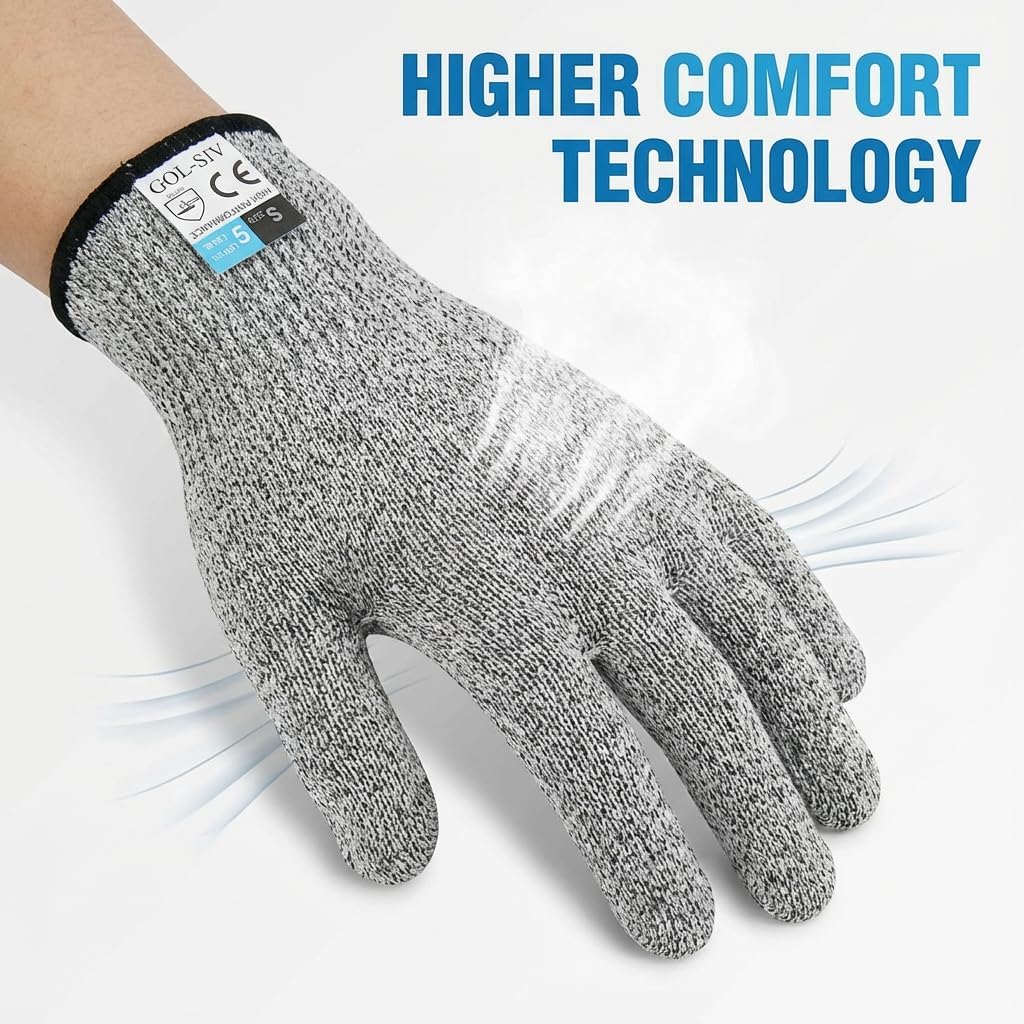 Level 5 Cut Resistant Gloves Touch-Screen Compatible Cut Resistant Gloves Food Grade For Oyster Shucking, Meat Cutting, Mandoline Slicer, Knife Handling, Wood Carving(Grey, M)