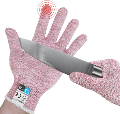 Level 5 Cut Resistant Gloves Touch-Screen Compatible Cut Resistant Gloves Food Grade For Oyster Shucking, Meat Cutting, Mandoline Slicer, Knife Handling, Wood Carving(Grey, M)