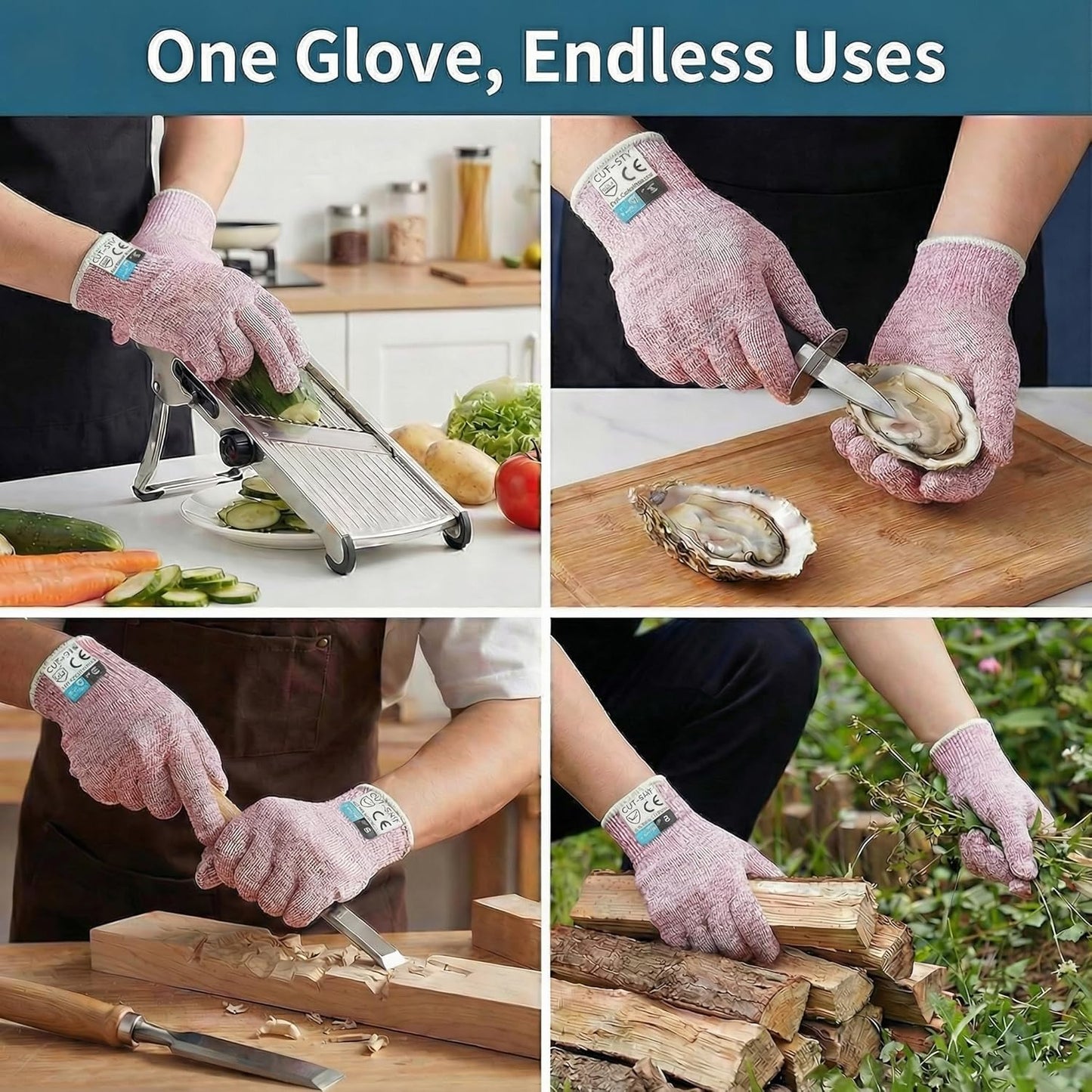 Level 5 Cut Resistant Gloves Touch-Screen Compatible Cut Resistant Gloves Food Grade For Oyster Shucking, Meat Cutting, Mandoline Slicer, Knife Handling, Wood Carving(Grey, M)