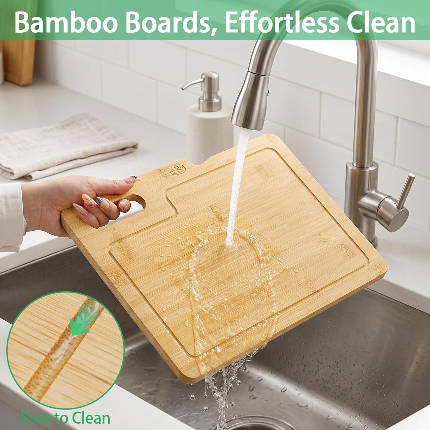 4 Pack 12.5"L x 9.8"W Bamboo Cutting Boards with Holder, Wood Cutting Board Set, Chopping Boards Set with Food Icons, Kitchen Cutting Board Ideal for Meat, Fish, Bread, Vegetable, Fruit