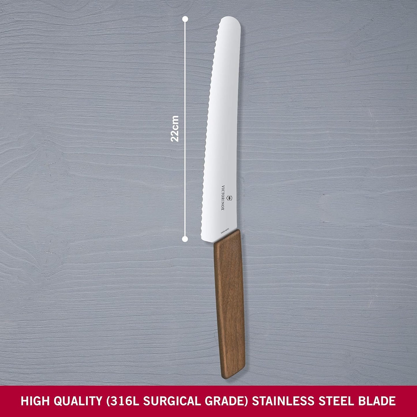 Swiss Modern Bread & Pastry Knife - Serrated Bread Knife for Kitchen Accessories - Sharp Kitchen Knife for Cutting Sandwiches, Vegetables & More - Wavy Edge, Walnut Wood Handle, 8.5"