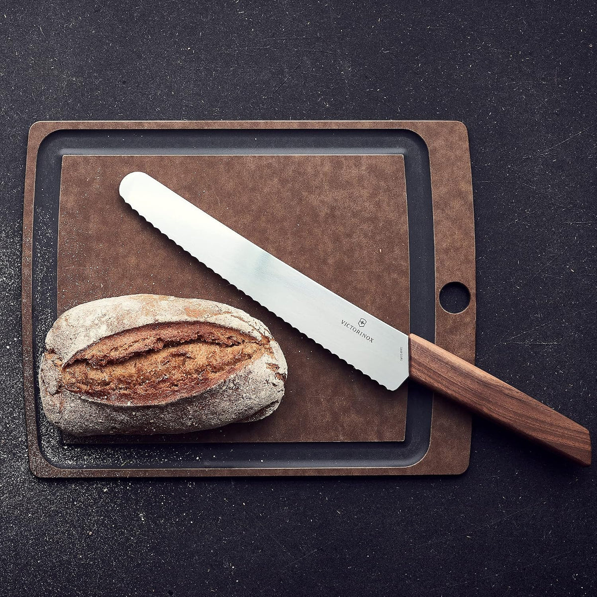 Swiss Modern Bread & Pastry Knife - Serrated Bread Knife for Kitchen Accessories - Sharp Kitchen Knife for Cutting Sandwiches, Vegetables & More - Wavy Edge, Walnut Wood Handle, 8.5"
