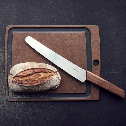 Swiss Modern Bread & Pastry Knife - Serrated Bread Knife for Kitchen Accessories - Sharp Kitchen Knife for Cutting Sandwiches, Vegetables & More - Wavy Edge, Walnut Wood Handle, 8.5"
