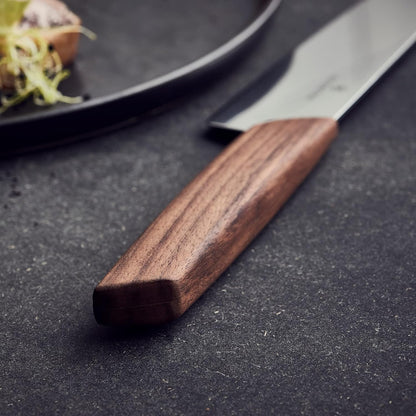 Swiss Modern Bread & Pastry Knife - Serrated Bread Knife for Kitchen Accessories - Sharp Kitchen Knife for Cutting Sandwiches, Vegetables & More - Wavy Edge, Walnut Wood Handle, 8.5"