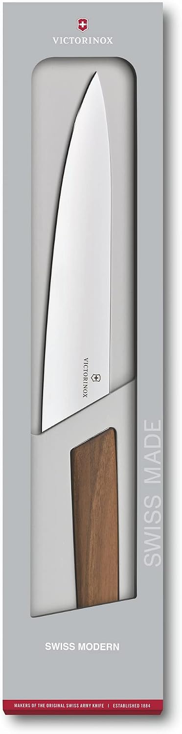 Swiss Modern Bread & Pastry Knife - Serrated Bread Knife for Kitchen Accessories - Sharp Kitchen Knife for Cutting Sandwiches, Vegetables & More - Wavy Edge, Walnut Wood Handle, 8.5"