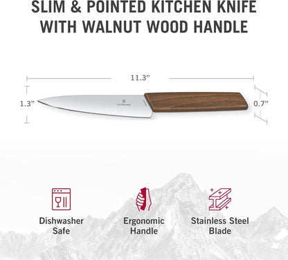 Swiss Modern Bread & Pastry Knife - Serrated Bread Knife for Kitchen Accessories - Sharp Kitchen Knife for Cutting Sandwiches, Vegetables & More - Wavy Edge, Walnut Wood Handle, 8.5"