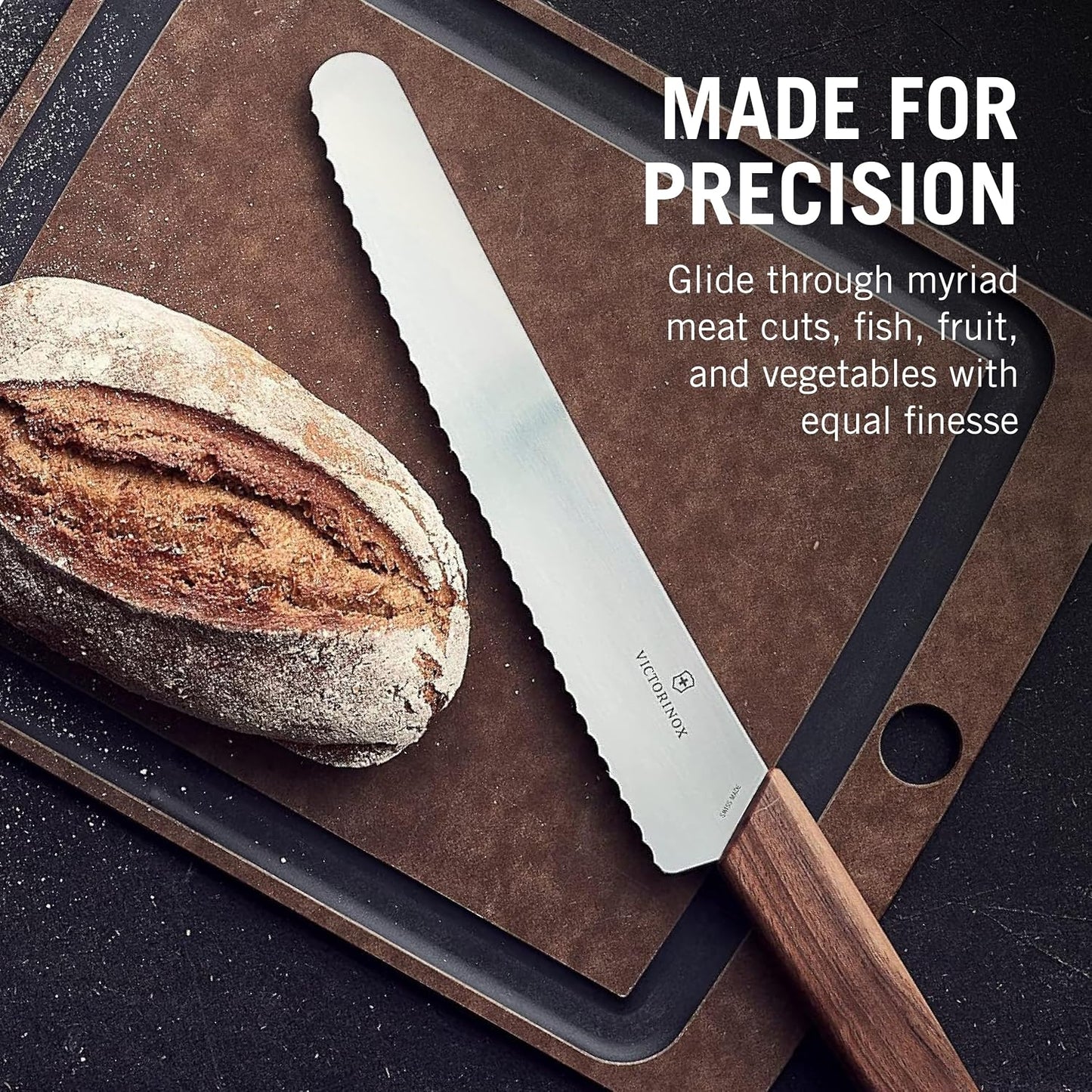 Swiss Modern Bread & Pastry Knife - Serrated Bread Knife for Kitchen Accessories - Sharp Kitchen Knife for Cutting Sandwiches, Vegetables & More - Wavy Edge, Walnut Wood Handle, 8.5"