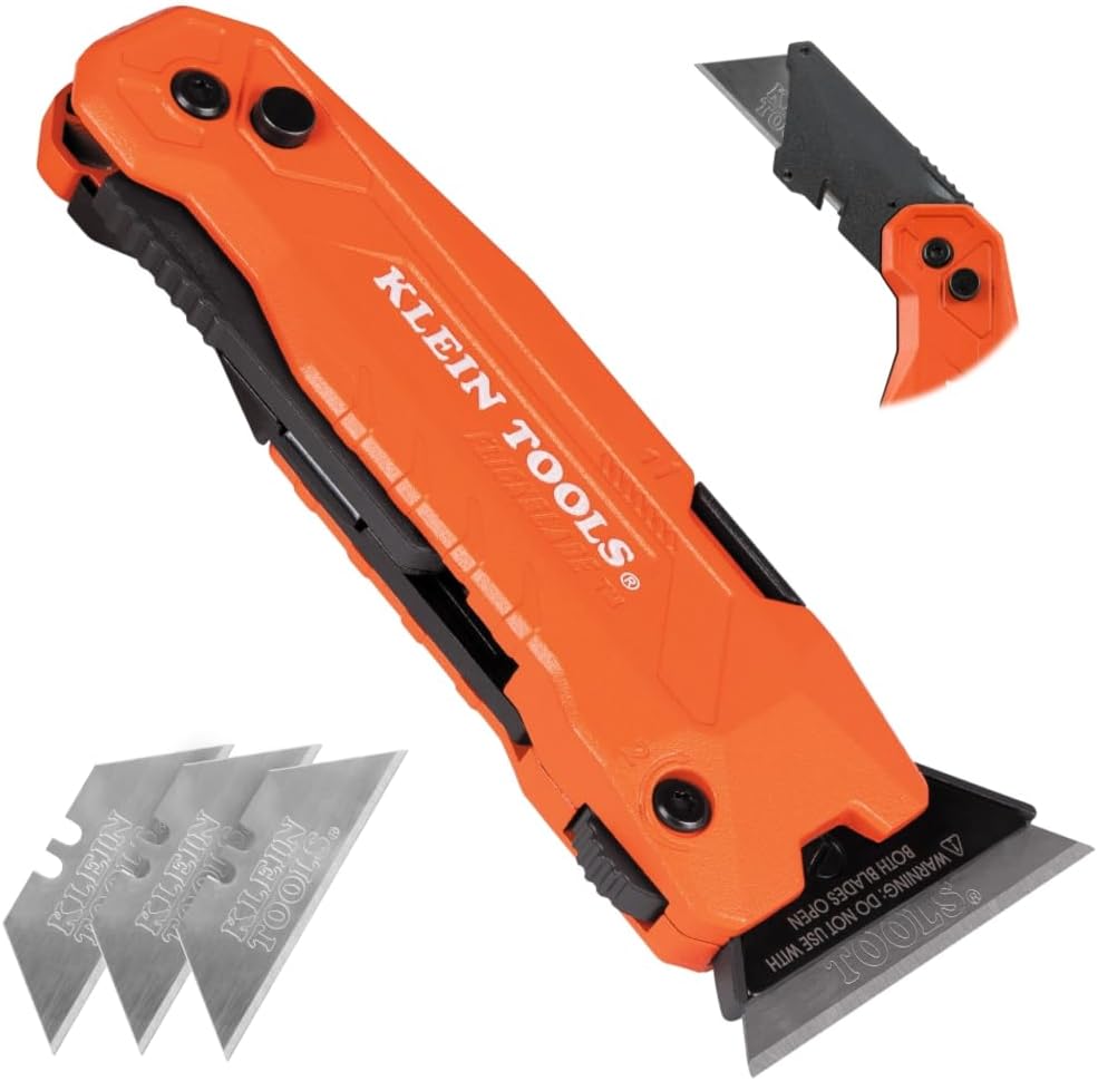 44306 FLICKBLADE 2-in-1 Folding Utility Knife and Scraper with Built-In Blade Storage, Dual Locking Positions, Includes 3 Triple-Ground Carbon Steel Blades