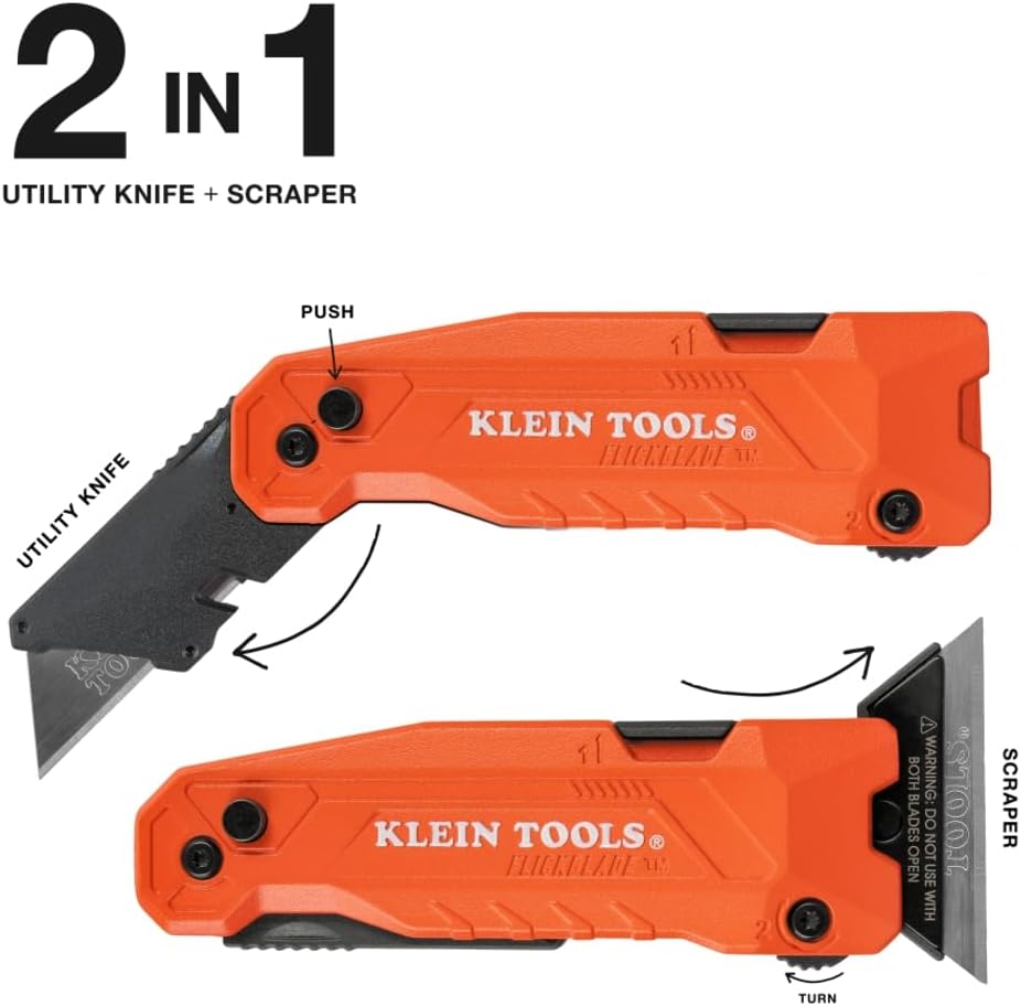 44306 FLICKBLADE 2-in-1 Folding Utility Knife and Scraper with Built-In Blade Storage, Dual Locking Positions, Includes 3 Triple-Ground Carbon Steel Blades