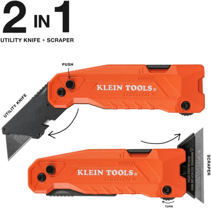 44306 FLICKBLADE 2-in-1 Folding Utility Knife and Scraper with Built-In Blade Storage, Dual Locking Positions, Includes 3 Triple-Ground Carbon Steel Blades