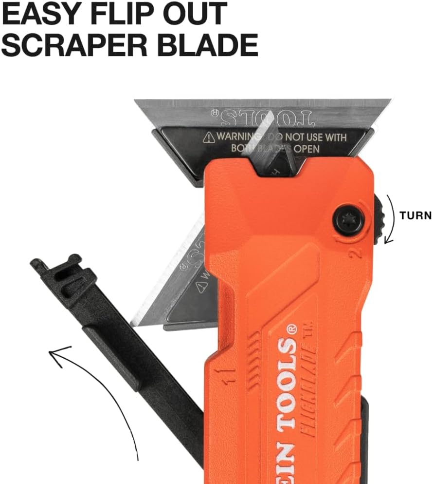 44306 FLICKBLADE 2-in-1 Folding Utility Knife and Scraper with Built-In Blade Storage, Dual Locking Positions, Includes 3 Triple-Ground Carbon Steel Blades