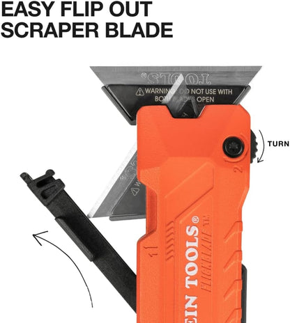 44306 FLICKBLADE 2-in-1 Folding Utility Knife and Scraper with Built-In Blade Storage, Dual Locking Positions, Includes 3 Triple-Ground Carbon Steel Blades