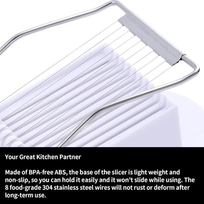 2 Pack Luncheon Meat Slicer, Egg Slicers,Strawberry Slicer,Stainless Steel Wire, Cuts 10 Slices for Eggs, Hams, Avocados, Bananas, Onions, Soft Food and Fruits (White)