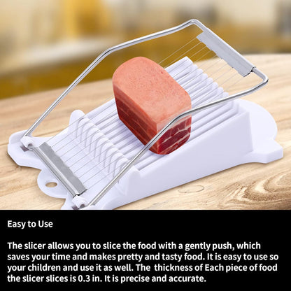 2 Pack Luncheon Meat Slicer, Egg Slicers,Strawberry Slicer,Stainless Steel Wire, Cuts 10 Slices for Eggs, Hams, Avocados, Bananas, Onions, Soft Food and Fruits (White)