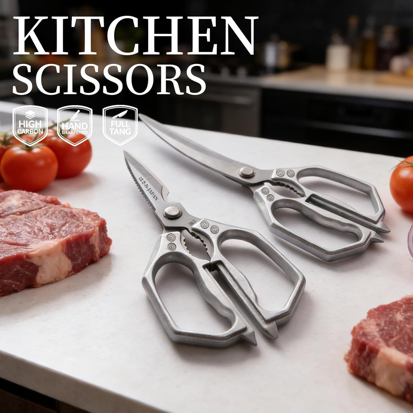 Kitchen Scissors Set Silver - Kitchen Shears for Food, Sharp BBQ Meat Cutting Scissor, Heavy Duty Poultry Shear for Food, Japan Cooking Scissors, Chicken Shears Gifts for Men Women