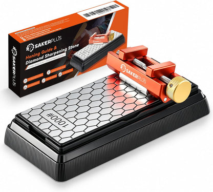 Chisel Sharpening Jig with Whetstone, Off-Center Sharpening Tool for Chisels and Planes, Width 0.2–2.55 Inches, Fine/Coarse Diamond Stone (Guide*1+Stone*1)