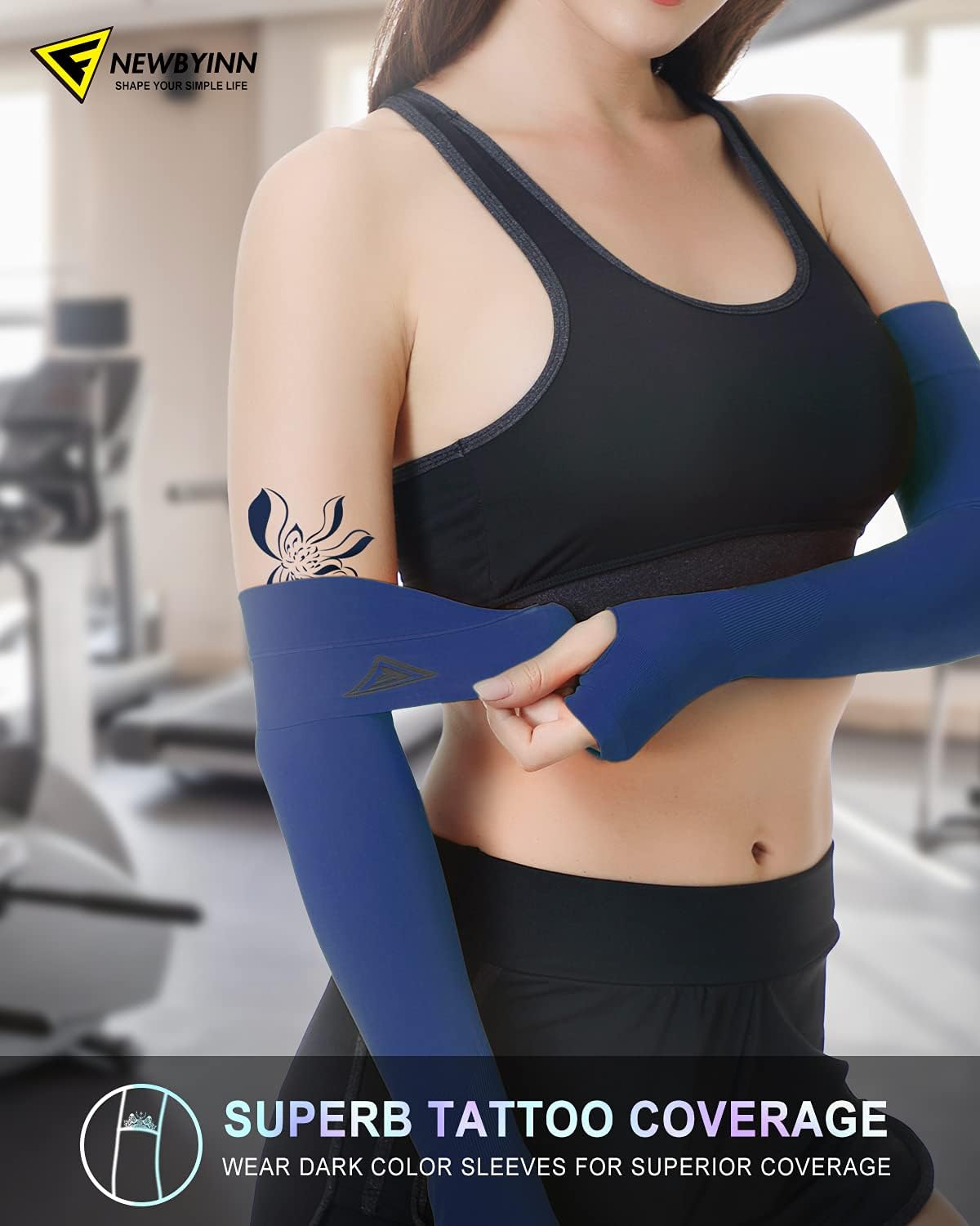 UV Sun Protection Arm Sleeves with Thumb Hole | for Men Women Youth, Cooling Sleeve to Cover Tattoo, Mid-Compression