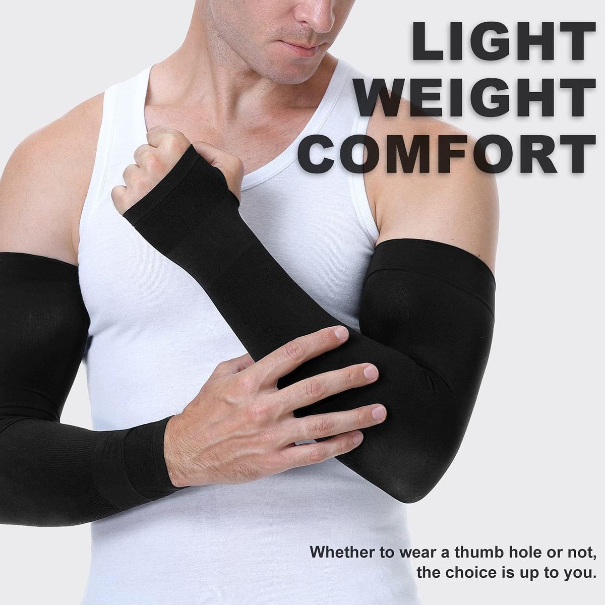 UV Sun Protection Arm Sleeves with Thumb Hole | for Men Women Youth, Cooling Sleeve to Cover Tattoo, Mid-Compression