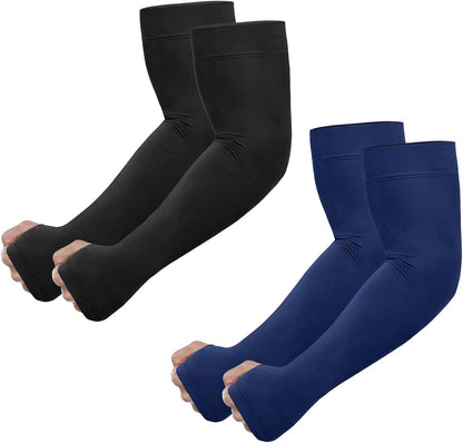 UV Sun Protection Arm Sleeves with Thumb Hole | for Men Women Youth, Cooling Sleeve to Cover Tattoo, Mid-Compression