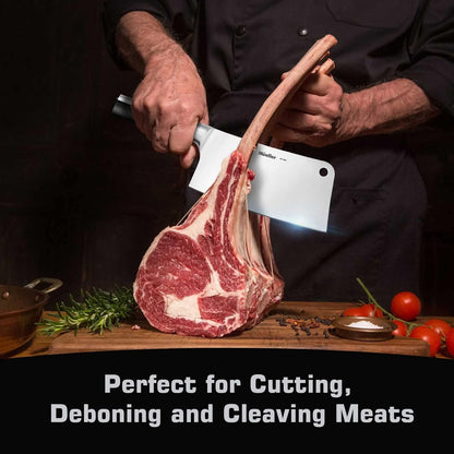 7-Inch Meat Cleaver Butcher Knife - German High Carbon Steel, Laser-Tested Razor-Sharp Blade, Heavy Duty Bone Chopper for Meat & Vegetables, Home & Restaurant, Gift for Him