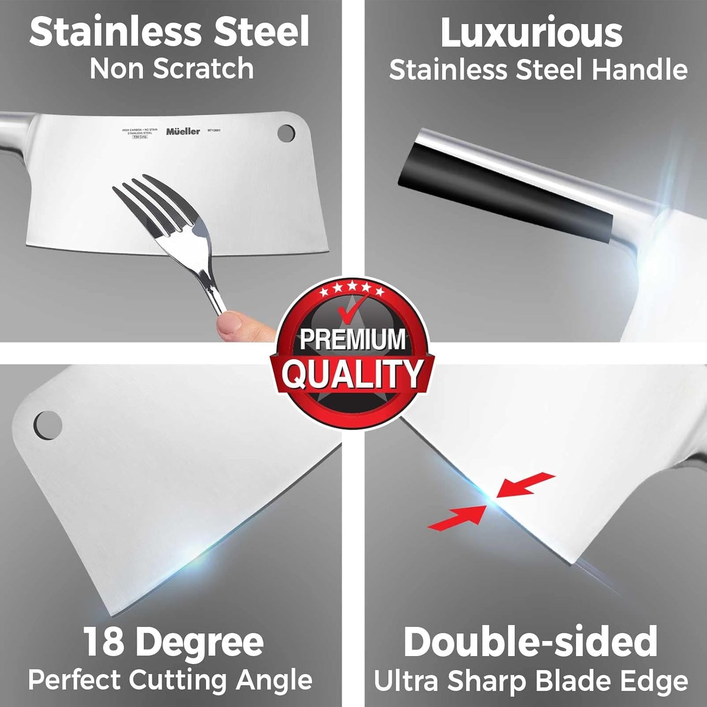 7-Inch Meat Cleaver Butcher Knife - German High Carbon Steel, Laser-Tested Razor-Sharp Blade, Heavy Duty Bone Chopper for Meat & Vegetables, Home & Restaurant, Gift for Him