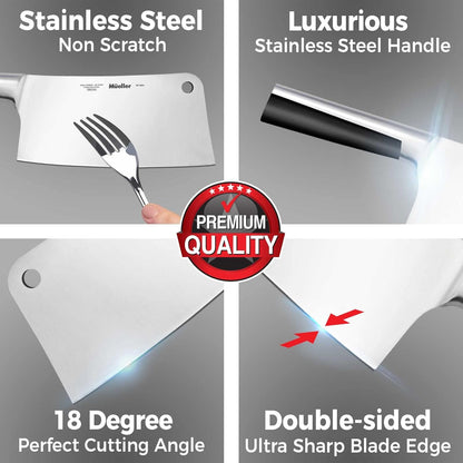 7-Inch Meat Cleaver Butcher Knife - German High Carbon Steel, Laser-Tested Razor-Sharp Blade, Heavy Duty Bone Chopper for Meat & Vegetables, Home & Restaurant, Gift for Him