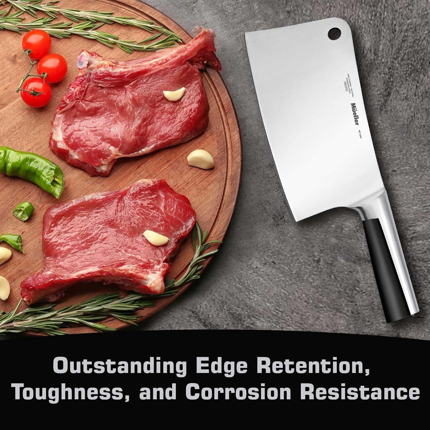 7-Inch Meat Cleaver Butcher Knife - German High Carbon Steel, Laser-Tested Razor-Sharp Blade, Heavy Duty Bone Chopper for Meat & Vegetables, Home & Restaurant, Gift for Him