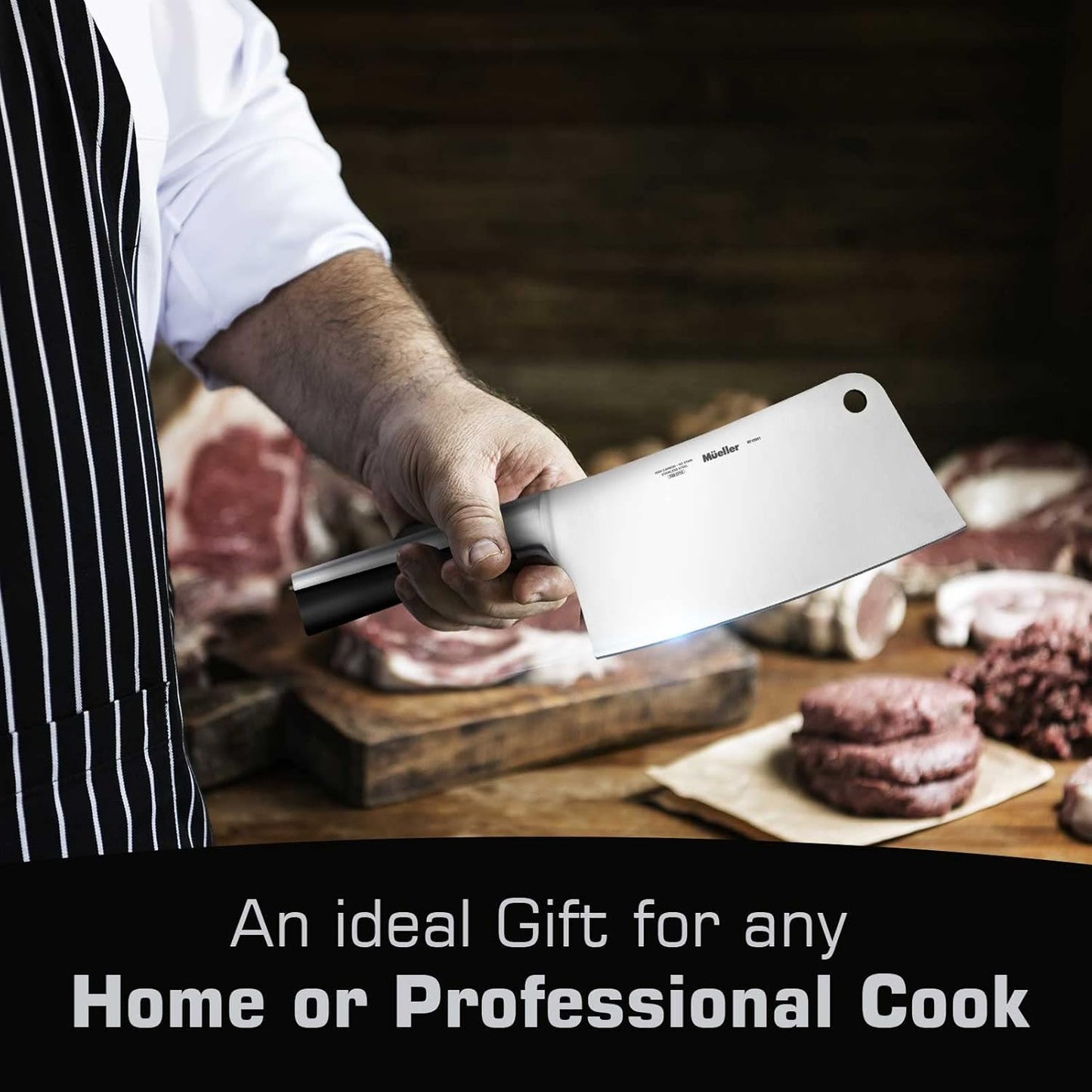 7-Inch Meat Cleaver Butcher Knife - German High Carbon Steel, Laser-Tested Razor-Sharp Blade, Heavy Duty Bone Chopper for Meat & Vegetables, Home & Restaurant, Gift for Him