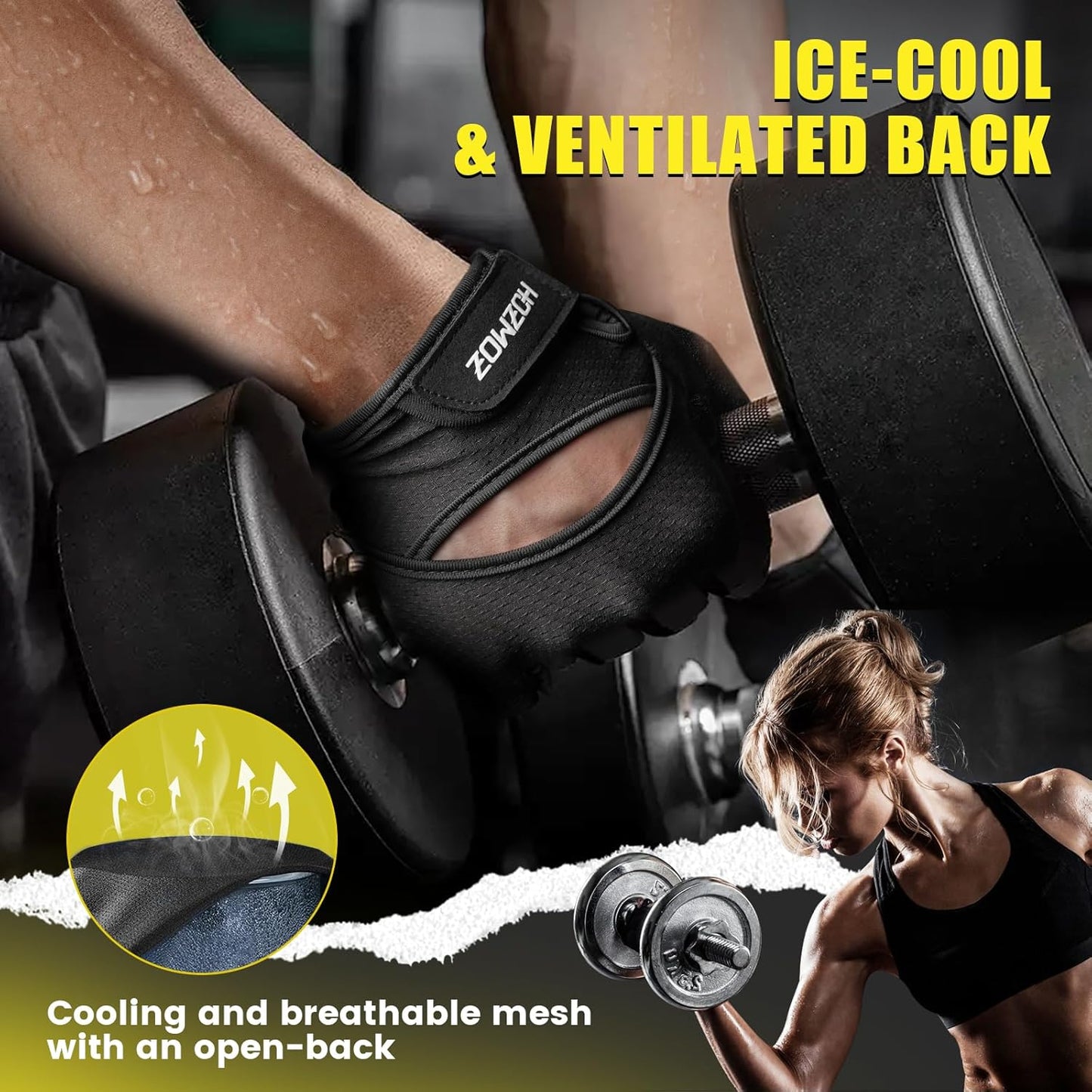 Ventilated Weight Lifting Gloves, Thick Padded Workout Gym Gloves with Full Palm Protection & Grip & Shock Absorption for Women & Men's Fitness Exercise Training