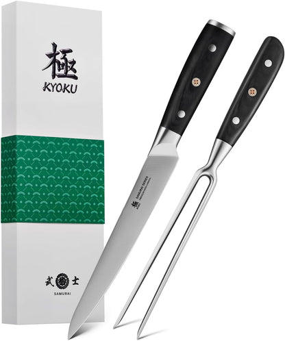 Turkey Carving Set - German Steel Carving Knife & Fork Set | German 1.4116 Steel Full Tang Set, Pakkawood Handles With Mosaic Pins, Meat Poultry Brisket Portioning Set With Gift Box