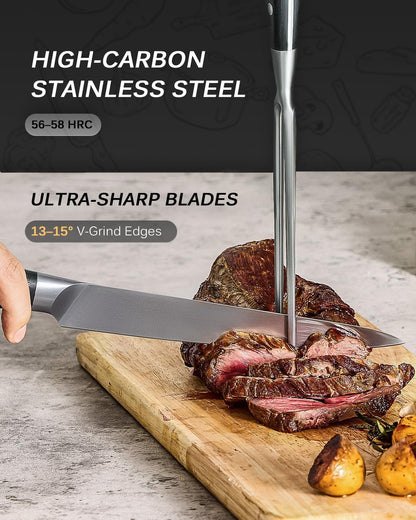 Turkey Carving Set - German Steel Carving Knife & Fork Set | German 1.4116 Steel Full Tang Set, Pakkawood Handles With Mosaic Pins, Meat Poultry Brisket Portioning Set With Gift Box