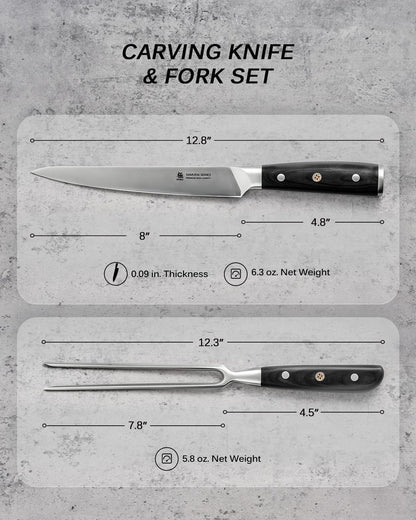 Turkey Carving Set - German Steel Carving Knife & Fork Set | German 1.4116 Steel Full Tang Set, Pakkawood Handles With Mosaic Pins, Meat Poultry Brisket Portioning Set With Gift Box