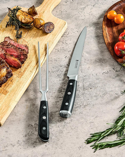Turkey Carving Set - German Steel Carving Knife & Fork Set | German 1.4116 Steel Full Tang Set, Pakkawood Handles With Mosaic Pins, Meat Poultry Brisket Portioning Set With Gift Box