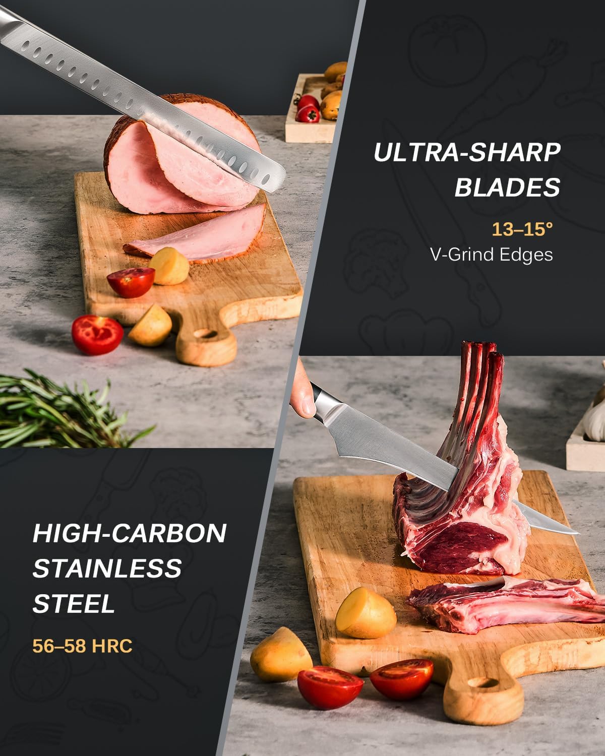 Turkey Carving Set - German Steel Carving Knife & Fork Set | German 1.4116 Steel Full Tang Set, Pakkawood Handles With Mosaic Pins, Meat Poultry Brisket Portioning Set With Gift Box