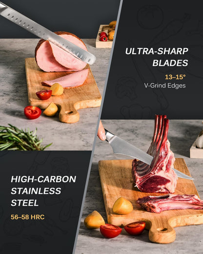Turkey Carving Set - German Steel Carving Knife & Fork Set | German 1.4116 Steel Full Tang Set, Pakkawood Handles With Mosaic Pins, Meat Poultry Brisket Portioning Set With Gift Box