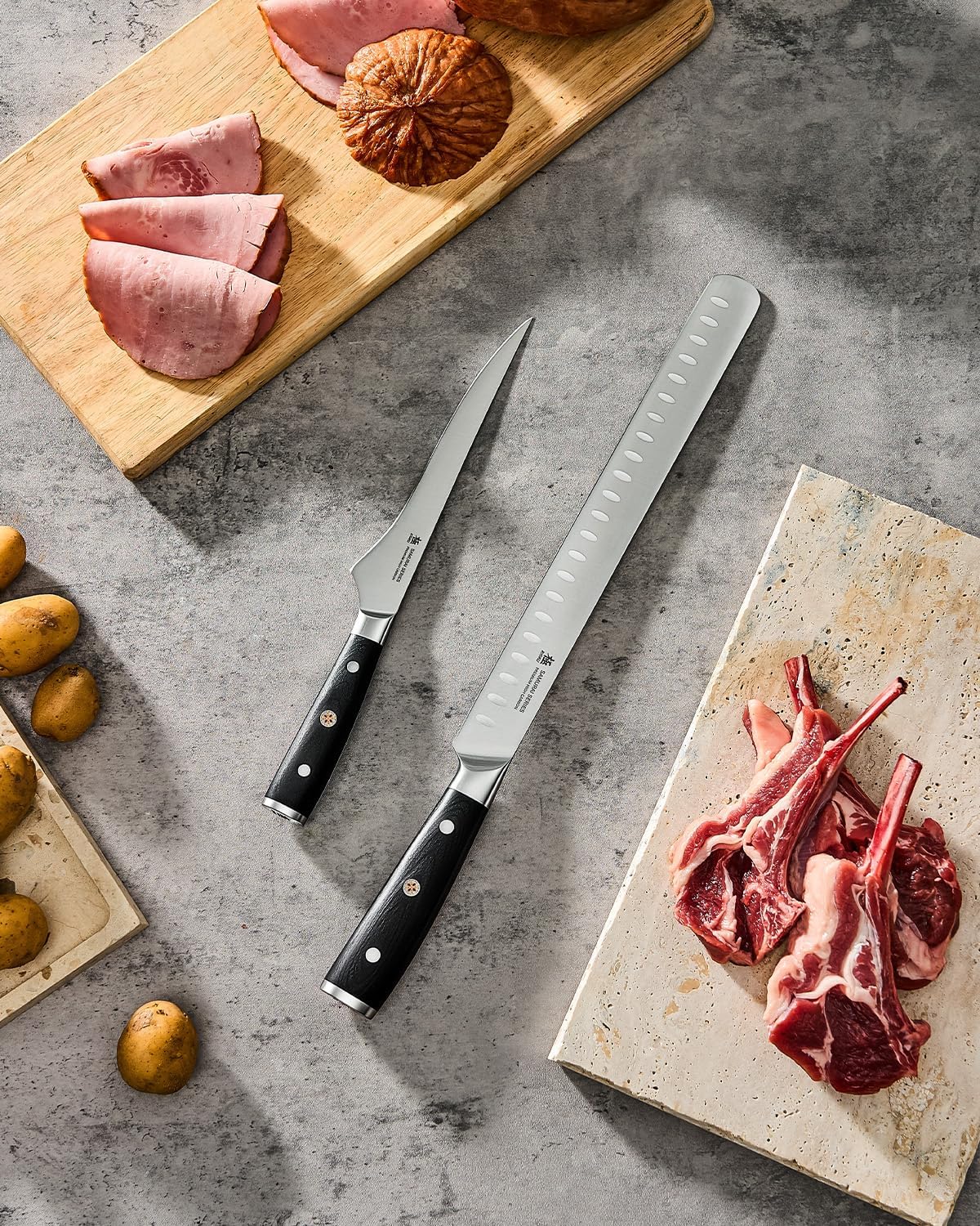 Turkey Carving Set - German Steel Carving Knife & Fork Set | German 1.4116 Steel Full Tang Set, Pakkawood Handles With Mosaic Pins, Meat Poultry Brisket Portioning Set With Gift Box