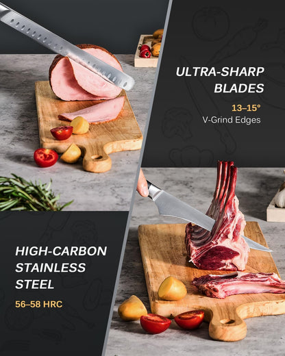 Turkey Carving Set - German Steel Carving Knife & Fork Set | German 1.4116 Steel Full Tang Set, Pakkawood Handles With Mosaic Pins, Meat Poultry Brisket Portioning Set With Gift Box