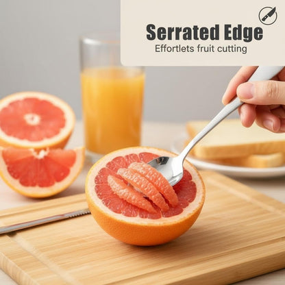 3Pcs Grapefruit Spoon & Knife Set, Stainless Steel Grapefruit Spoon with Serrated Edge, Silver Multi-Use Kitchen Tool for Citrus, Kiwi, Dessert, Avocado & More