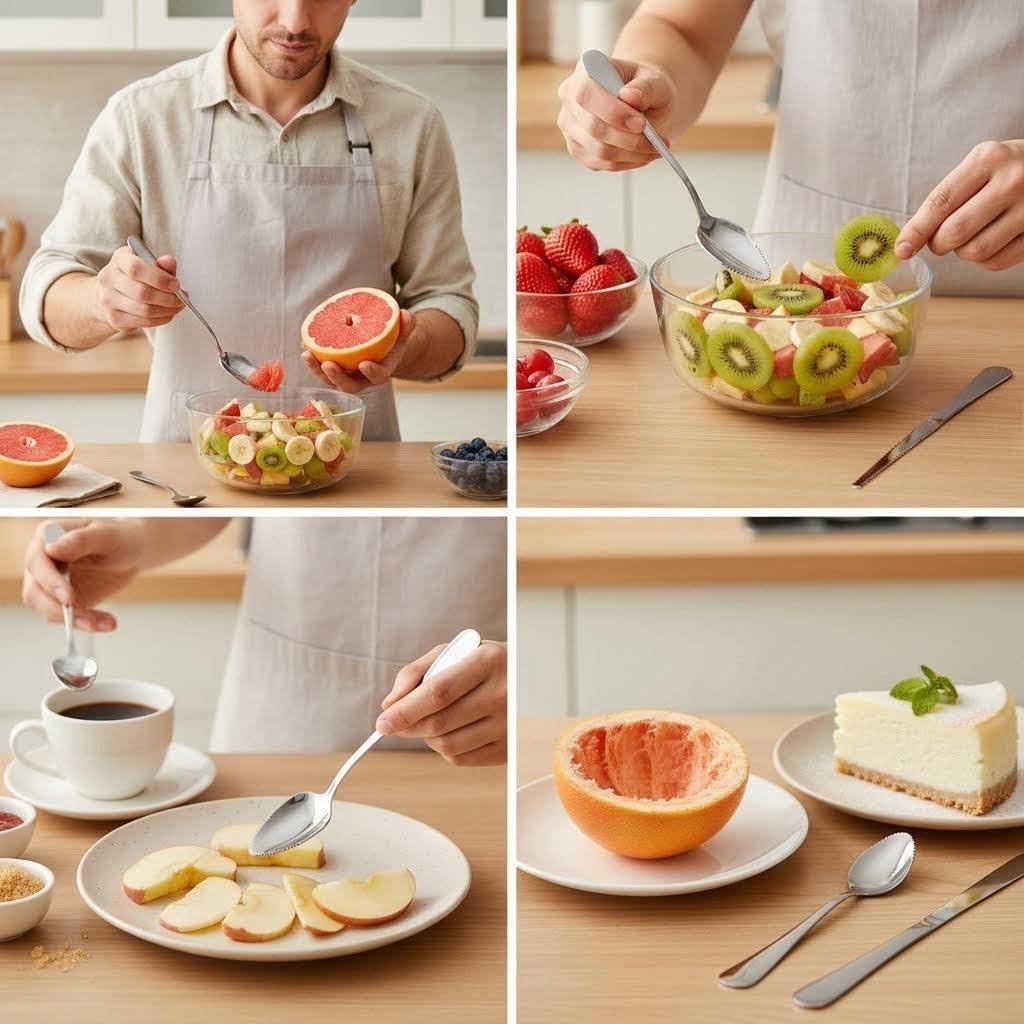 3Pcs Grapefruit Spoon & Knife Set, Stainless Steel Grapefruit Spoon with Serrated Edge, Silver Multi-Use Kitchen Tool for Citrus, Kiwi, Dessert, Avocado & More