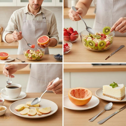3Pcs Grapefruit Spoon & Knife Set, Stainless Steel Grapefruit Spoon with Serrated Edge, Silver Multi-Use Kitchen Tool for Citrus, Kiwi, Dessert, Avocado & More