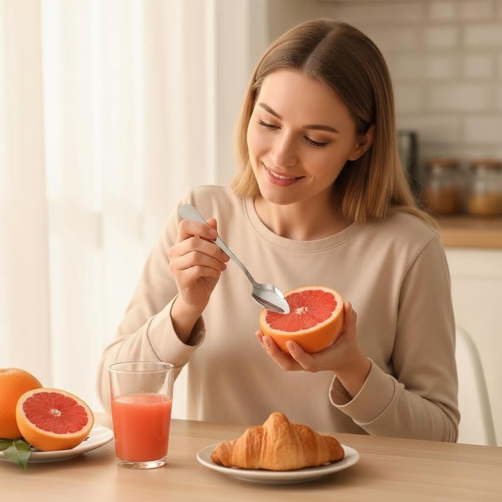 3Pcs Grapefruit Spoon & Knife Set, Stainless Steel Grapefruit Spoon with Serrated Edge, Silver Multi-Use Kitchen Tool for Citrus, Kiwi, Dessert, Avocado & More
