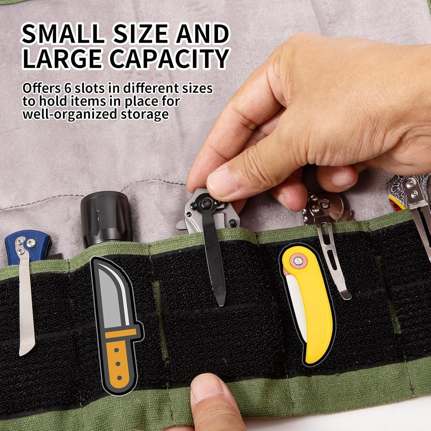 Pocket Knife Display Bag,6 Slots with Pocket Knives, Folding Small Knife Storage Pouch, Knife Roll Bag Organizer, Knives Roll Collection Protector Bag, Tactical Outdoor for EDC Mini Knife Bags