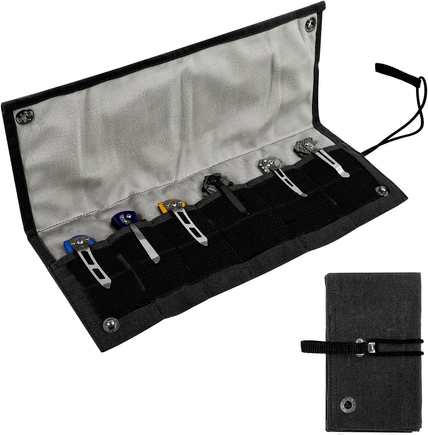 Pocket Knife Display Bag,6 Slots with Pocket Knives, Folding Small Knife Storage Pouch, Knife Roll Bag Organizer, Knives Roll Collection Protector Bag, Tactical Outdoor for EDC Mini Knife Bags